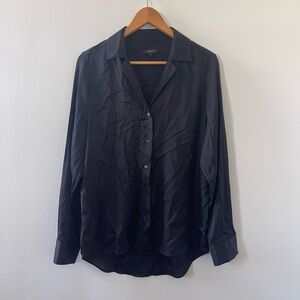 Quince Large Silk Stretch Black Button-Up Shirt